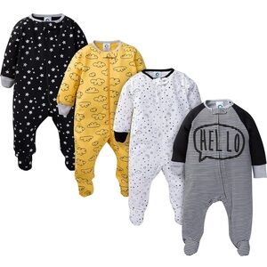 Cozy baby Footies Set of four - Starry Black, Cloudy Yellow, Dotted White